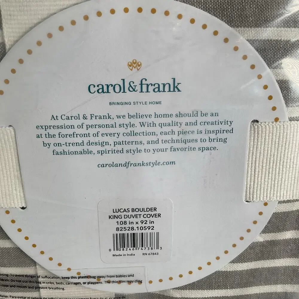 Carol & Frank King Duvet Cover Lucus Boulder Gray White Stripe Bedding 108x92